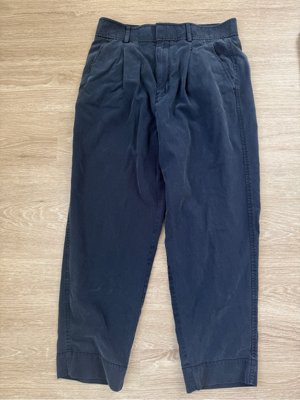 Everlane High Rise Navy Pleated Cropped Trousers